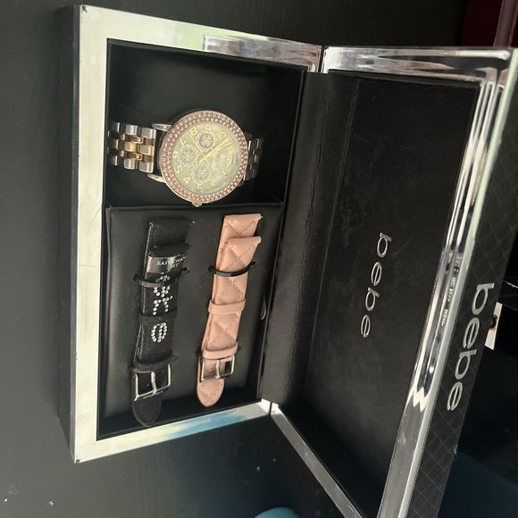 Bebe Rose Gold Rhinestone Watch  Gift Set with 2 Watch Bands - Picture 5 of 5